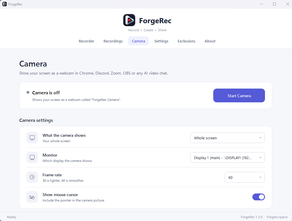 ForgeRec camera